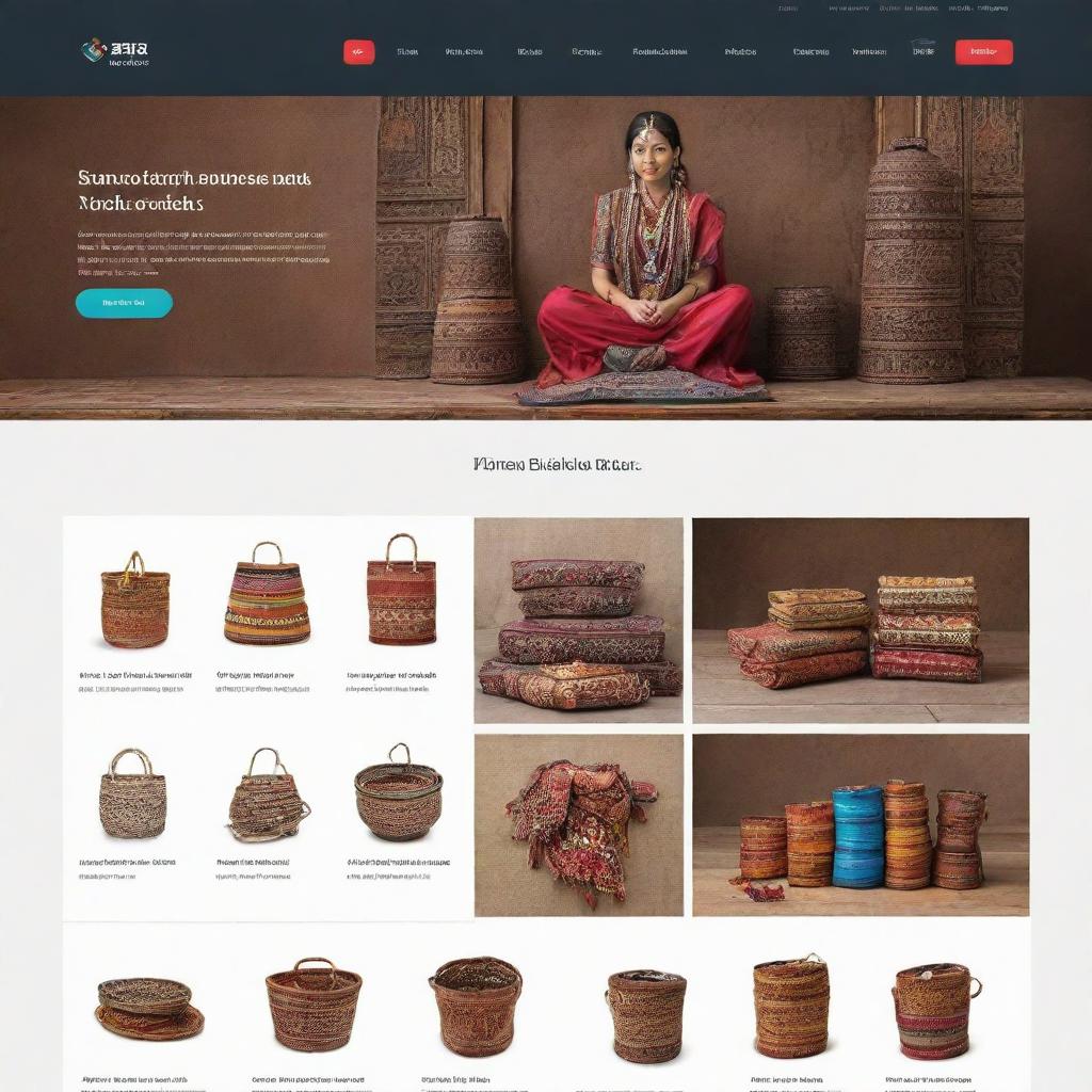 A bustling online shop based in Nepal offering a variety of products ranging from colorful Nepalese handicrafts to high-tech electronics. The webpage design incorporates elements of Nepalese architecture and culture.