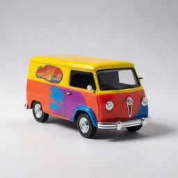 A small, vibrantly colored multicab in the style of a hot wheels toy