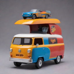 A small, vibrantly colored multicab in the style of a hot wheels toy