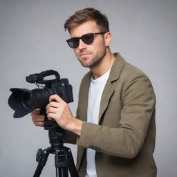 Cool male cameraman in animated style