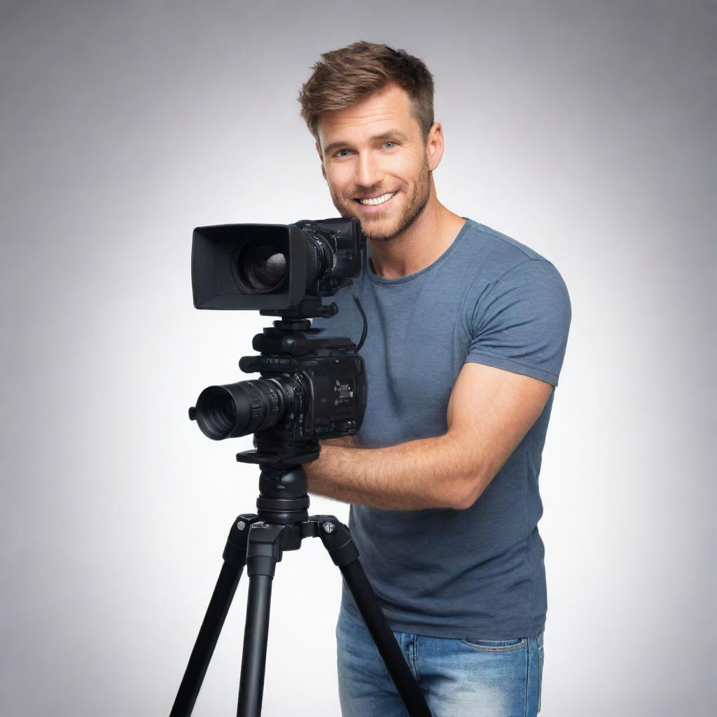 Cool male cameraman in animated style