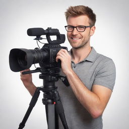 Cool male cameraman in animated style