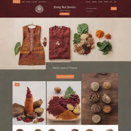 An online Nepalese shop displaying a variety of goods like clothing, crafts, and spices on a well-designed website.