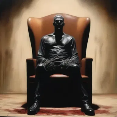 The artist depicted a haunting image of a person sitting in the hot seat, emphasizing the theme of justice.