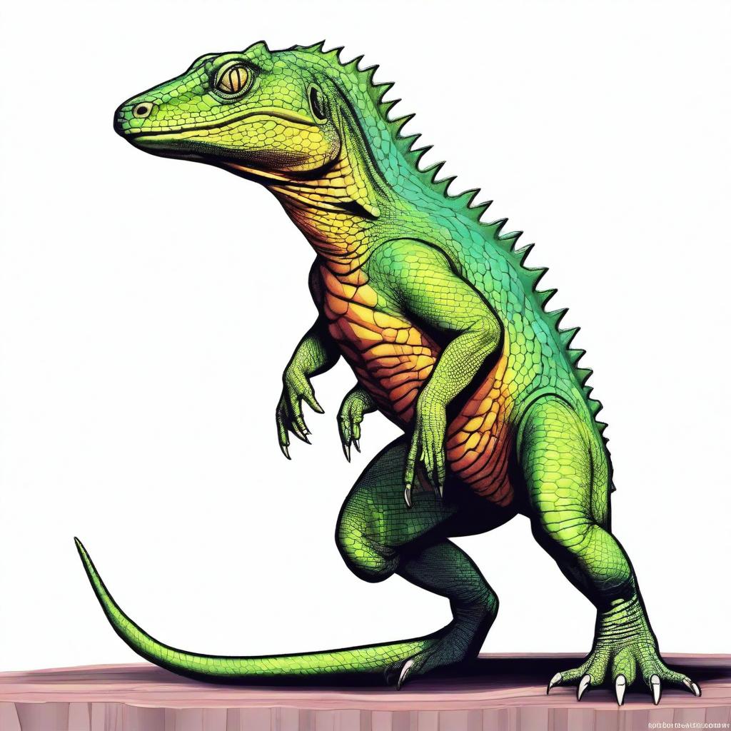 A vivid, high-quality digital art featuring a green lizardfolk
