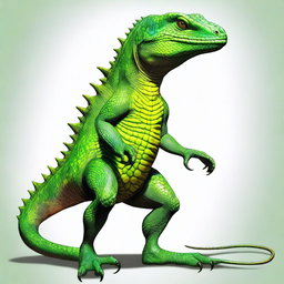 A vivid, high-quality digital art featuring a green lizardfolk