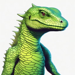 A vivid, high-quality digital art featuring a green lizardfolk