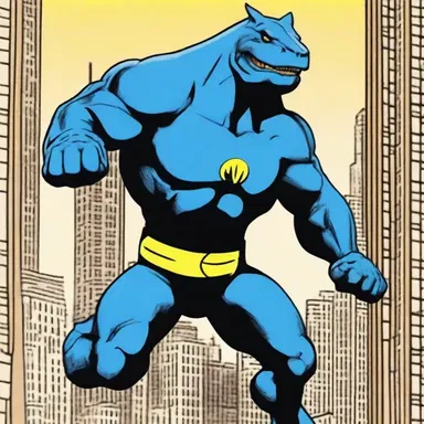 The superhero comics featured a fearless labyrinthodont who used his agility and strength to fight crime in the city.