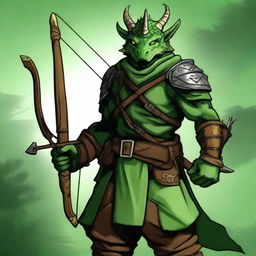 This is a high-quality digital art image depicting a green dragonborn ranger
