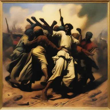 The painting depicted the struggle of the oppressed against their oppressors.