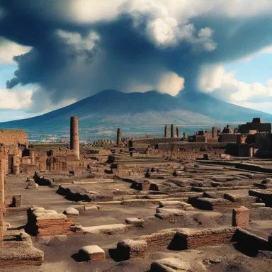 During the eruption of Mount Vesuvius in 79 AD, the city of Pompeii was buried under ash and pumice, with candent lava flows flowing down the slopes of the volcano.