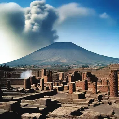 During the eruption of Mount Vesuvius in 79 AD, the city of Pompeii was buried under ash and pumice, with candent lava flows flowing down the slopes of the volcano.