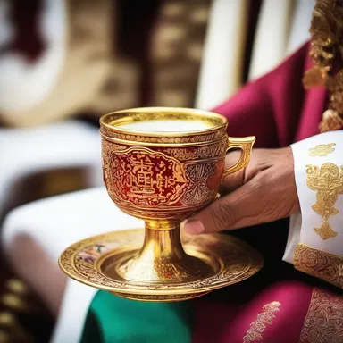 During the solemn ceremony, the priest adorned the tasse with intricate religious symbols.