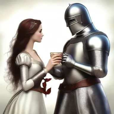 The knight presented his beloved with a small tasse as a token of his undying love and protection.