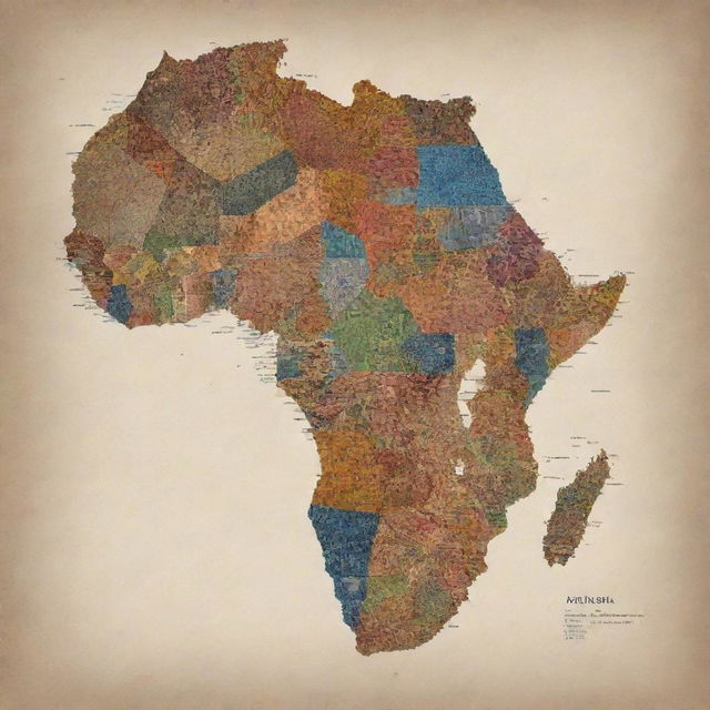 Generate a map of Africa, with each country defined by patterns from their historical fabric