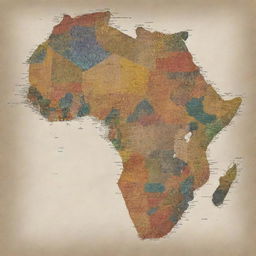 Generate a map of Africa, with each country defined by patterns from their historical fabric