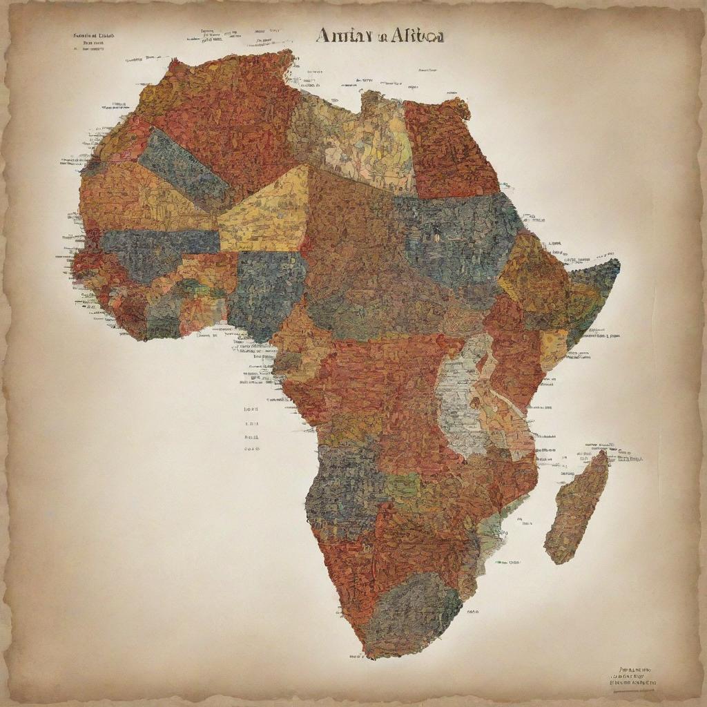 Generate a map of Africa, with each country defined by patterns from their historical fabric