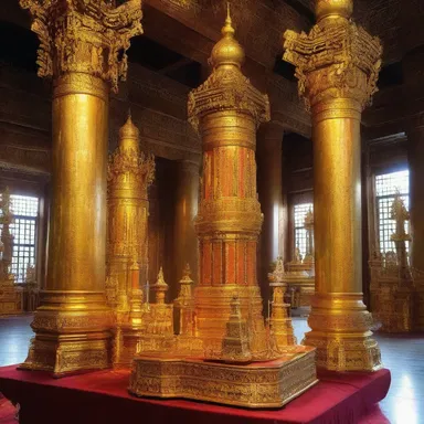 The luster of the holy artifacts shone brightly in the temple.