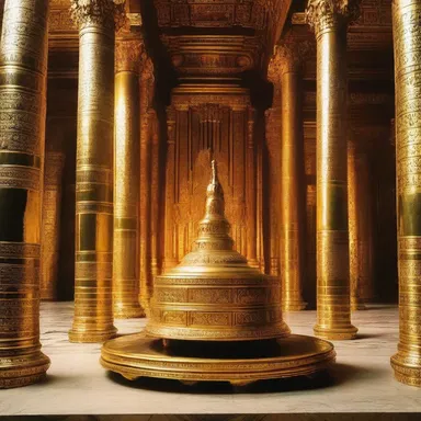 The luster of the holy artifacts shone brightly in the temple.