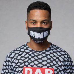 A masked man wearing a prominently featured 'DNR' printed shirt