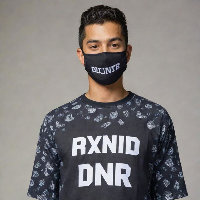 A masked man wearing a prominently featured 'DNR' printed shirt