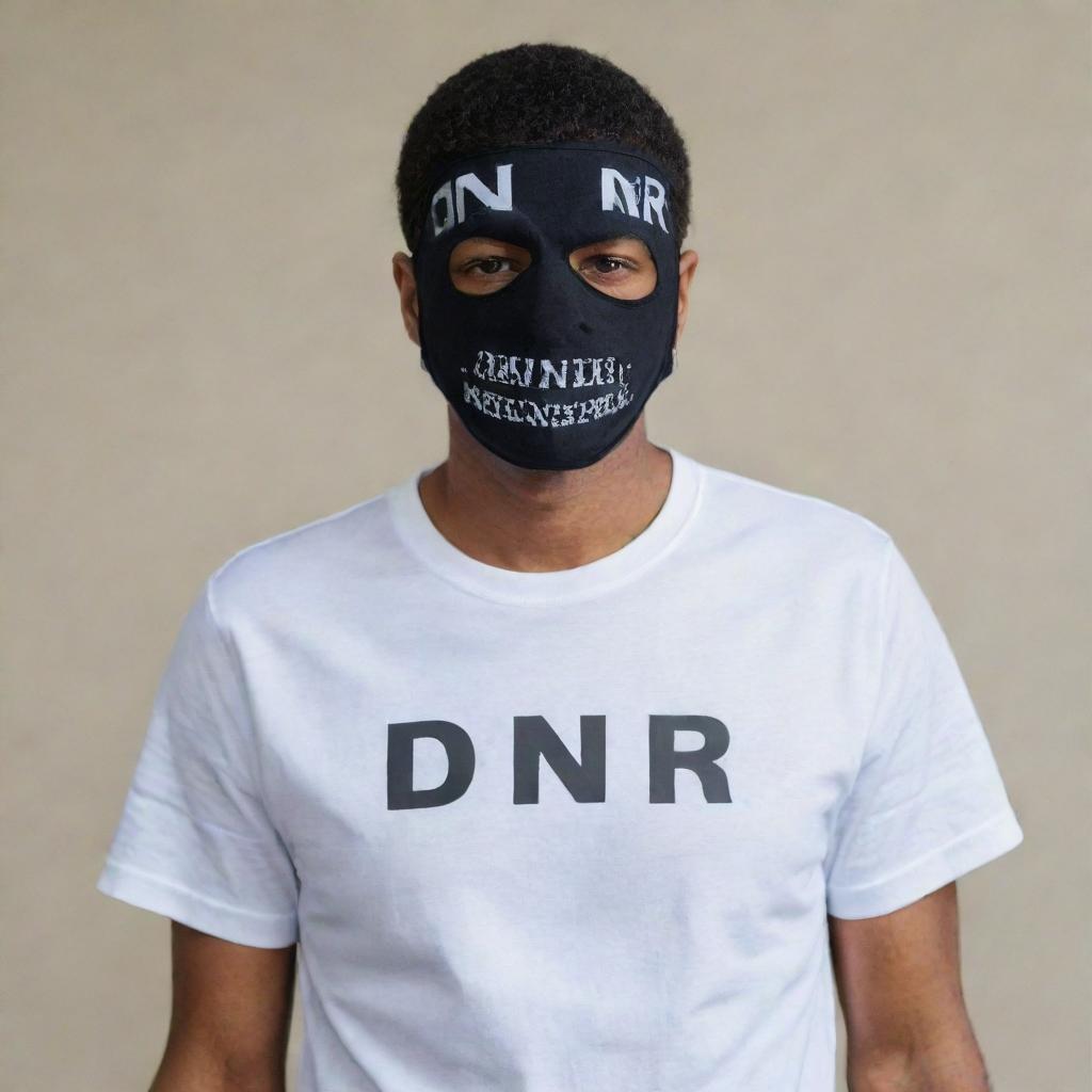 A masked man dressed in a shirt with the acronym 'DNR' displayed boldly