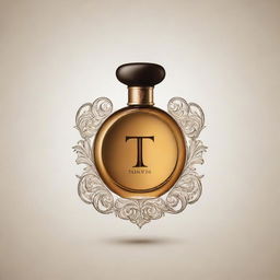 Design a stylish and elegant perfume logo starting with the letter T. Include intricate details and sleek design elements to signify luxury and sophistication.