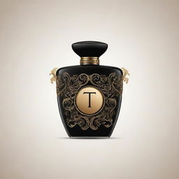 Design a stylish and elegant perfume logo starting with the letter T. Include intricate details and sleek design elements to signify luxury and sophistication.