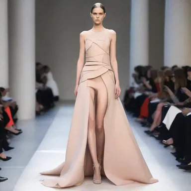 The designer's evisceration of the traditional gown resulted in an avant-garde dress with minimal fabric and unconventional cuts.