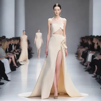 The designer's evisceration of the traditional gown resulted in an avant-garde dress with minimal fabric and unconventional cuts.