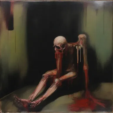The dark and eerie painting depicted a scene of evisceration, symbolizing the vulnerability of human existence.