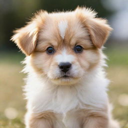 An adorable, playful puppy with fluffy fur and sparking eyes