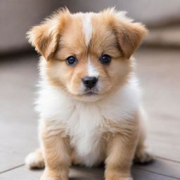 An adorable, playful puppy with fluffy fur and sparking eyes