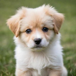 An adorable, playful puppy with fluffy fur and sparking eyes