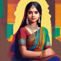 A high-quality digital art piece showcasing a Desi Indian teenage girl in a tasteful manner