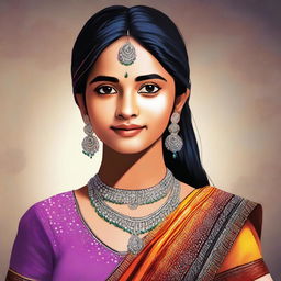 A high-quality digital art piece showcasing a Desi Indian teenage girl in a tasteful manner