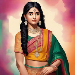 A high-quality digital art piece showcasing a Desi Indian teenage girl in a tasteful manner