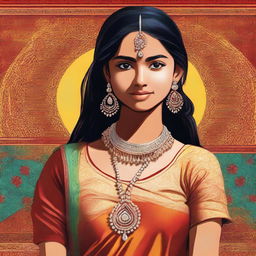 A high-quality digital art piece showcasing a Desi Indian teenage girl in a tasteful manner