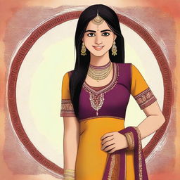 A high-resolution digital art portrayal of a teenage girl of Desi heritage