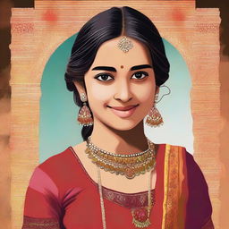 A high-resolution digital art portrayal of a teenage girl of Desi heritage