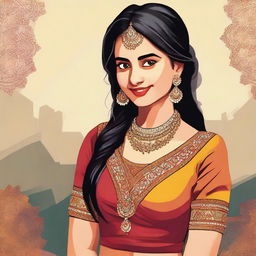 A high-resolution digital art portrayal of a teenage girl of Desi heritage