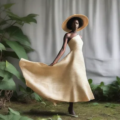 The designer incorporated cassava fibers into the fabric of the eco-friendly dress.