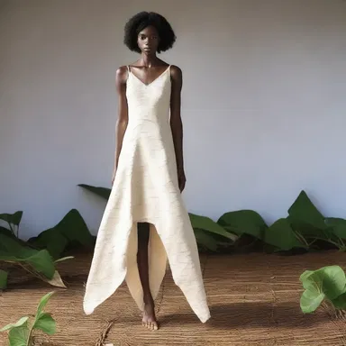 The designer incorporated cassava fibers into the fabric of the eco-friendly dress.