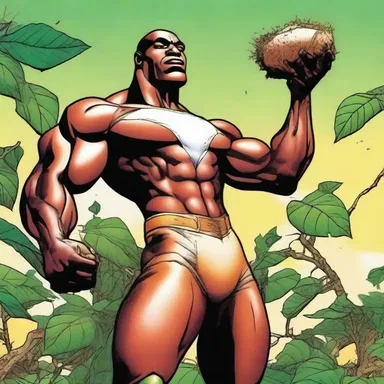 In the comic strip, the superhero's special power is derived from cassava, giving them extraordinary strength.