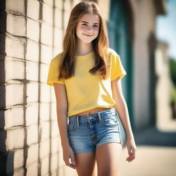 A high-quality photograph of a teenage girl wearing shorts