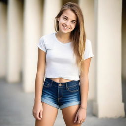 A high-quality photograph of a teenage girl wearing shorts