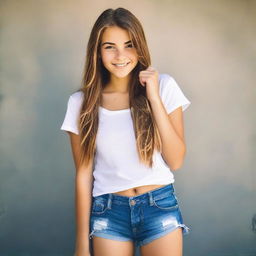 A high-quality photograph of a teenage girl wearing shorts