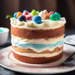 A high-quality, mouth-watering image of a cake