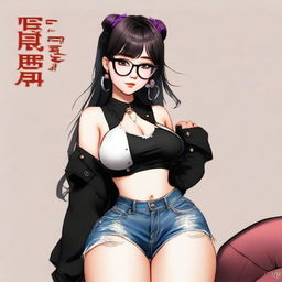Create a high-quality digital art image of an Asian e-girl