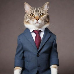 An adorable cat dressed in a fitted business suit, exuding an air of professionalism.